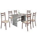 Ver imagem 2 de Conjunto Sala de Jantar Mesa Retangular 140x75cm Tampo Granito Topázio 6 Cadeiras Marselha Marrom/Creme