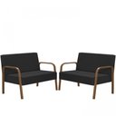 Ver imagem 1 de Kit Poltrona Decorativa 2 Namoradeiras Jade Braço Madeira D Salla Suede Preto