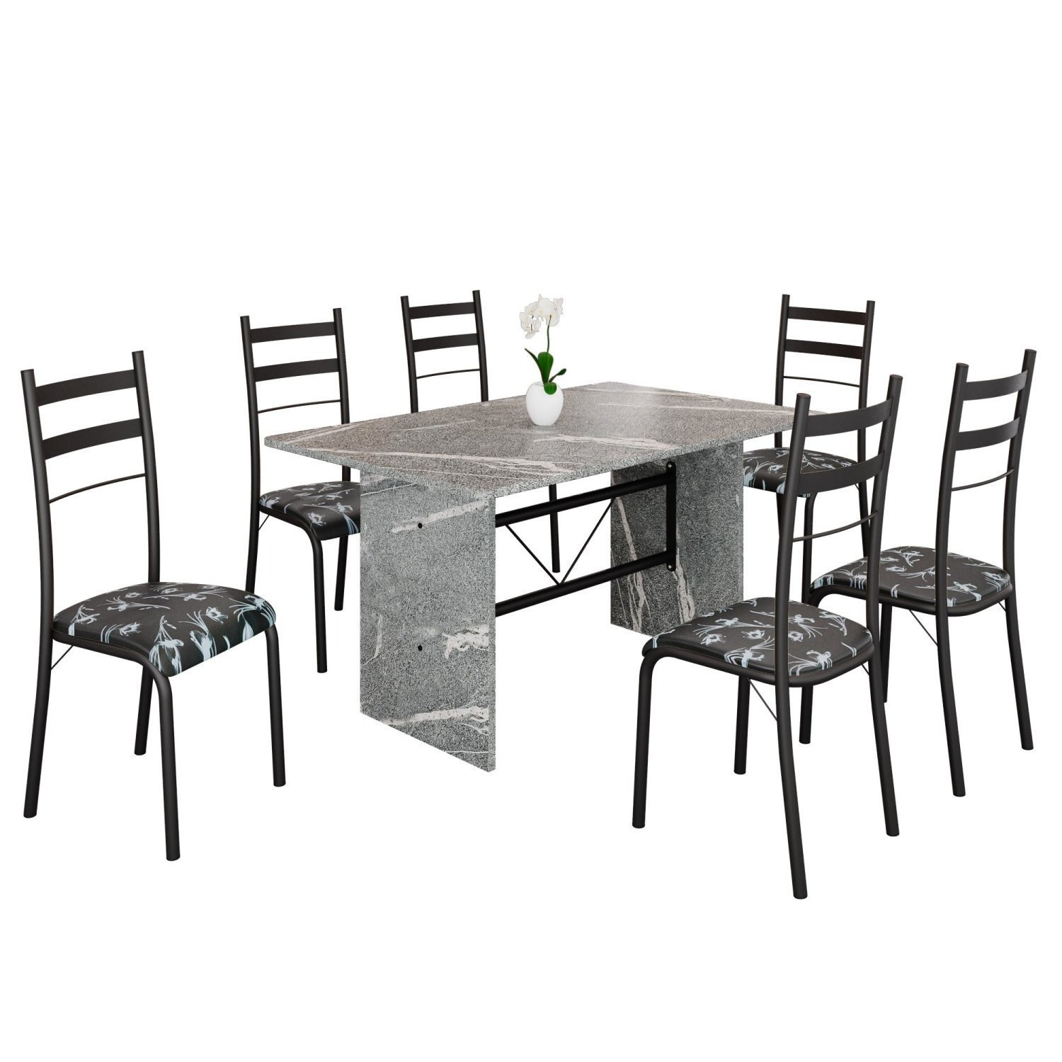 Conjunto Sala de Jantar Mesa Retangular 140x75cm Tampo Granito Topázio 6 Cadeiras Marselha - 2