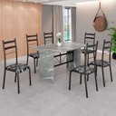 Ver imagem 1 de Conjunto Sala de Jantar Mesa Retangular 140x75cm Tampo Granito Topázio 6 Cadeiras Marselha Preto/Floral/Fosco