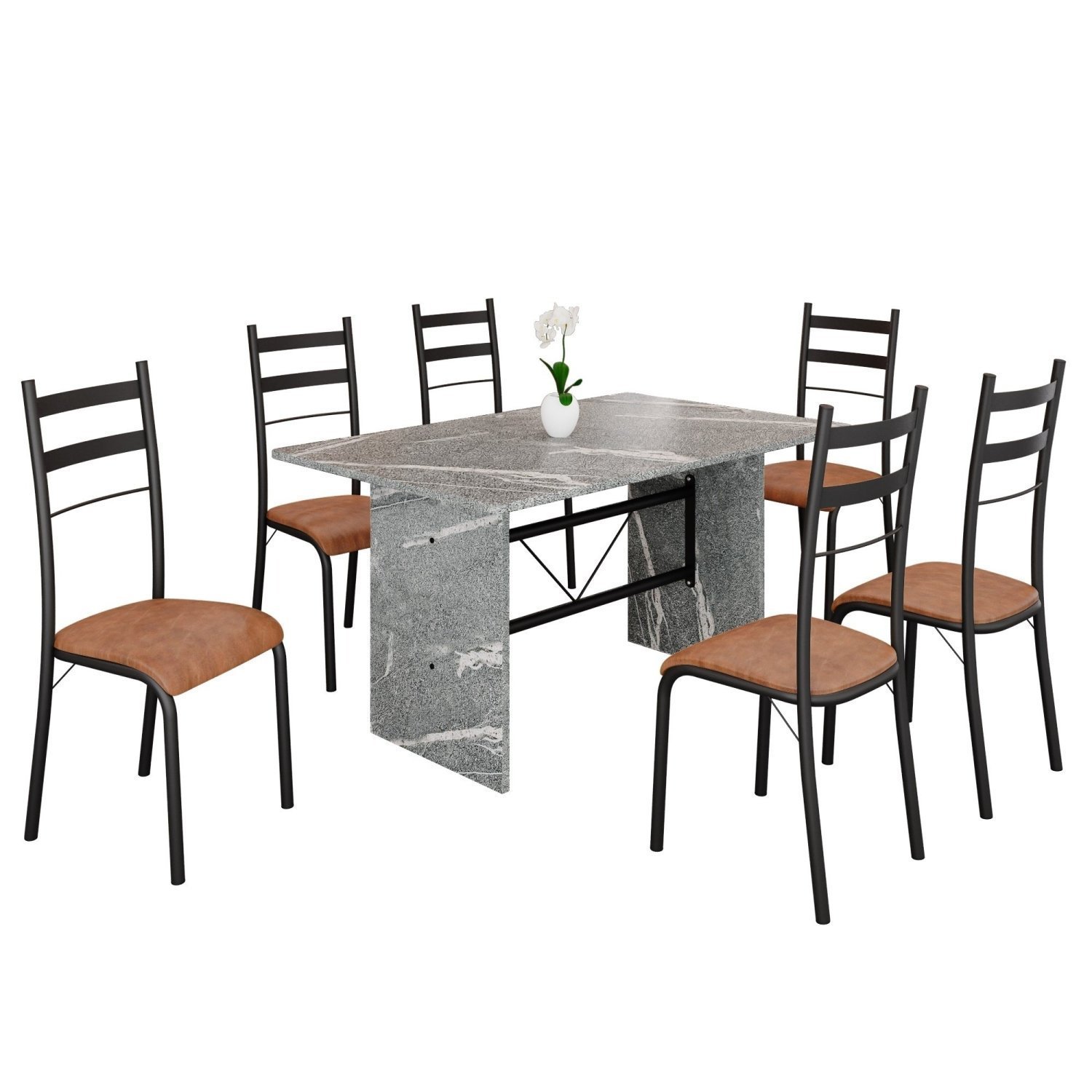 Conjunto Sala de Jantar Mesa Retangular 140x75cm Tampo Granito Topázio 6 Cadeiras Marselha - 2