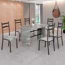 Ver imagem 1 de Conjunto Sala de Jantar Mesa Retangular 140x75cm Tampo Granito Topázio 6 Cadeiras Marselha