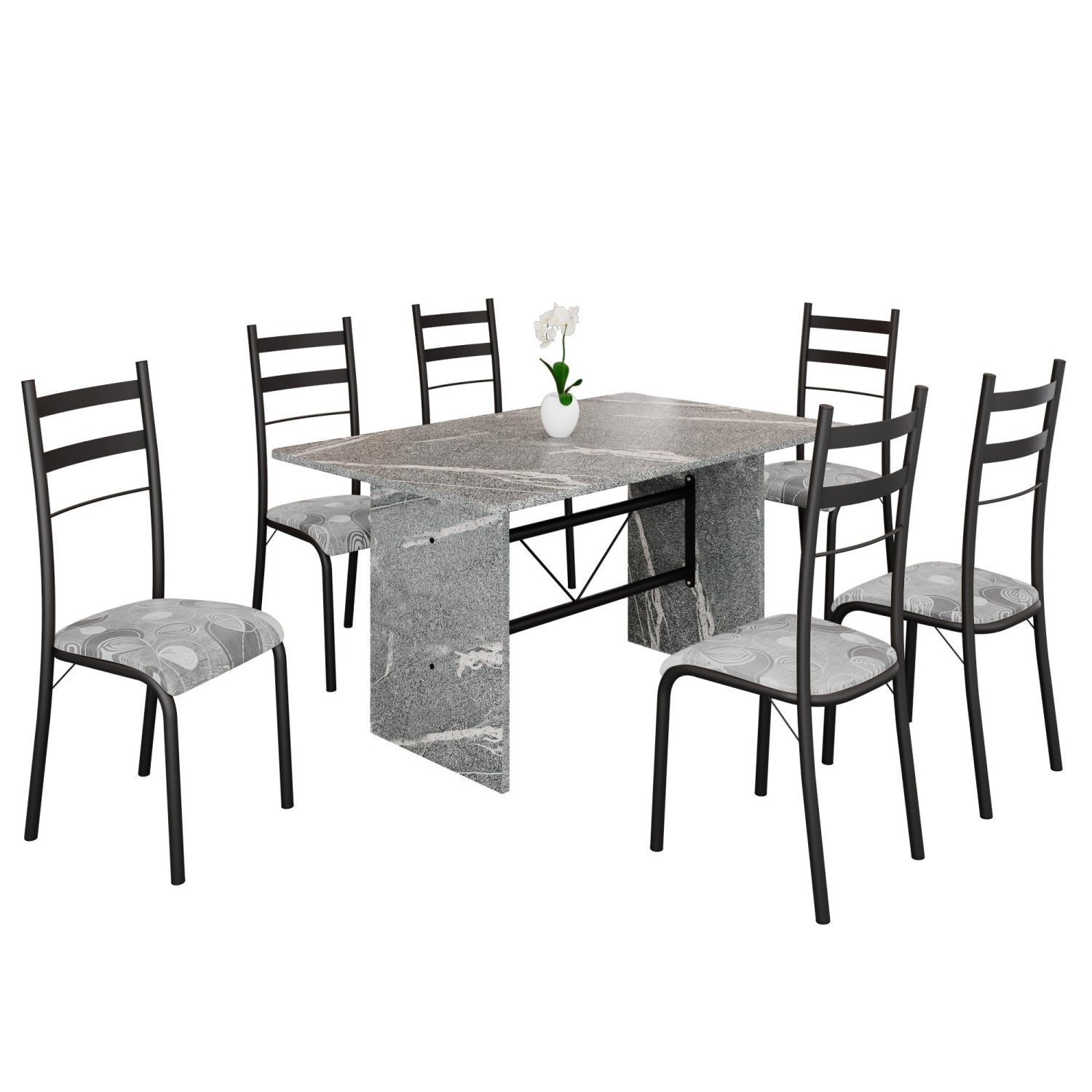 Conjunto Sala de Jantar Mesa Retangular 140x75cm Tampo Granito Topázio 6 Cadeiras Marselha - 2