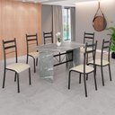 Ver imagem 1 de Conjunto Sala de Jantar Mesa Retangular 140x75cm Tampo Granito Topázio 6 Cadeiras Marselha Preto/Creme/Fosco