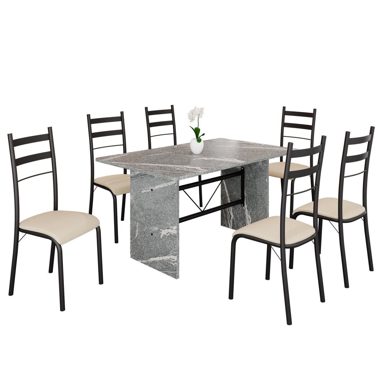 Conjunto Sala de Jantar Mesa Retangular 140x75cm Tampo Granito Topázio 6 Cadeiras Marselha - 2