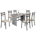 Ver imagem 2 de Conjunto Sala de Jantar Mesa Retangular 140x75cm Tampo Granito Topázio 6 Cadeiras Marselha Preto/Creme/Fosco