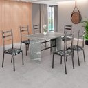 Ver imagem 1 de Conjunto Sala de Jantar Mesa Retangular 140x75cm Tampo Granito Topázio 6 Cadeiras Marselha Prata/Preto Floral/Mart
