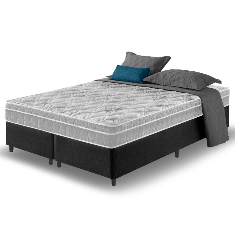 Cama Box King Preto + Colchão King Espuma D33 Hanover Orthopedic 193x203x61cm Zidi