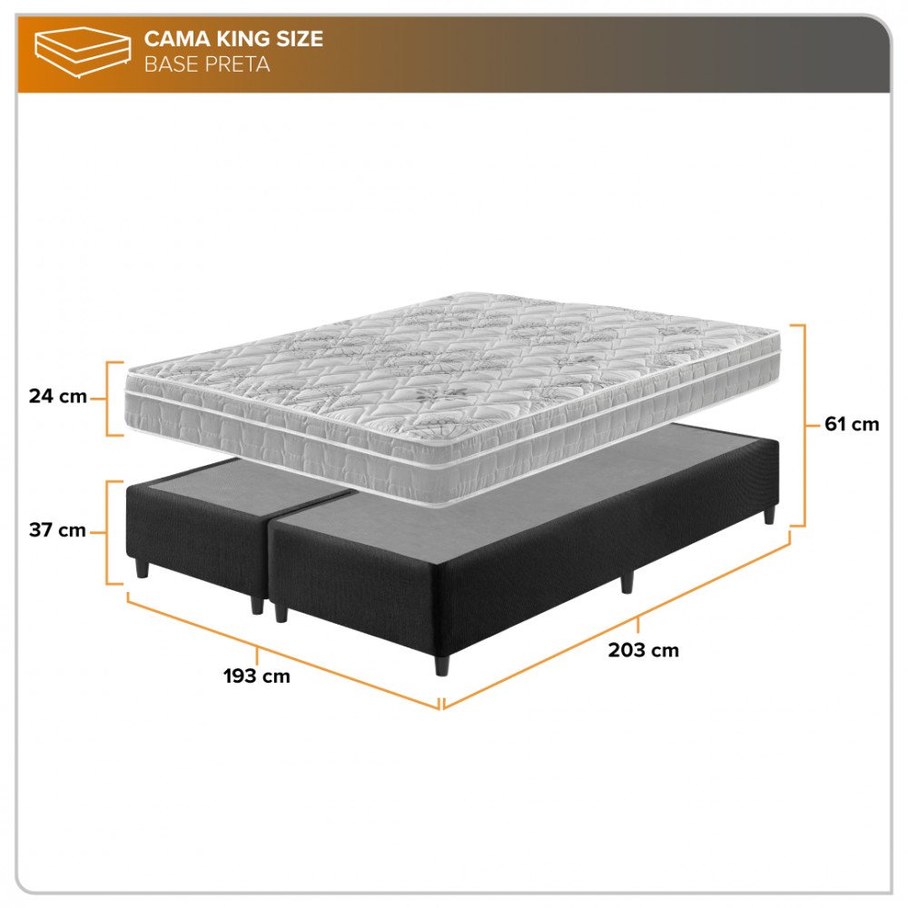 Cama Box King Preto + Colchão King Espuma D33 Hanover Orthopedic 193x203x61cm Zidi - 3