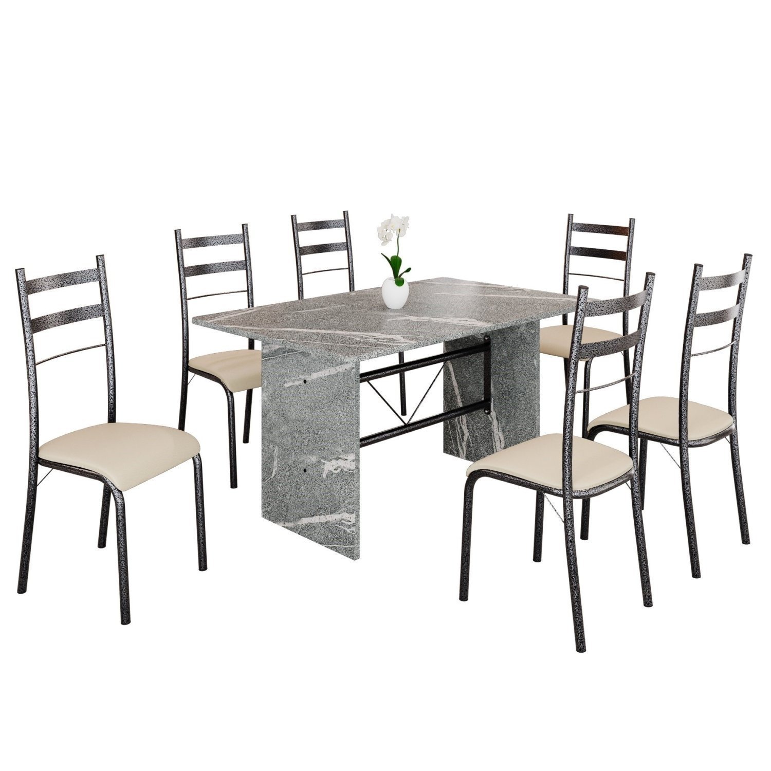 Conjunto Sala de Jantar Mesa Retangular 140x75cm Tampo Granito Topázio 6 Cadeiras Marselha - 2