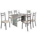 Ver imagem 2 de Conjunto Sala de Jantar Mesa Retangular 140x75cm Tampo Granito Topázio 6 Cadeiras Marselha Prata/Creme/Mart