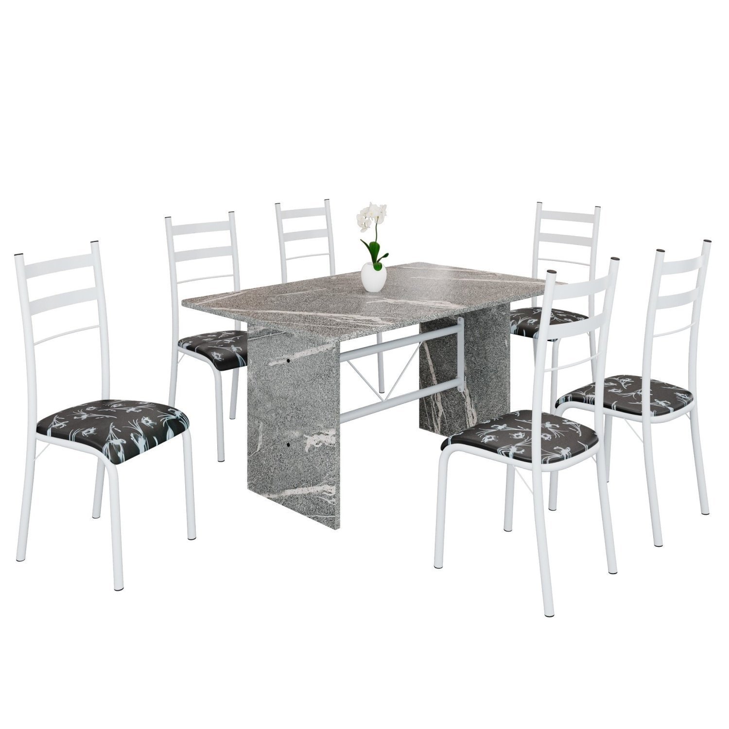 Conjunto Sala de Jantar Mesa Retangular 140x75cm Tampo Granito Topázio 6 Cadeiras Marselha - 2