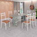 Ver imagem 1 de Conjunto Sala de Jantar Mesa Retangular 140x75cm Tampo Granito Topázio 6 Cadeiras Marselha Branco/C. Marrom