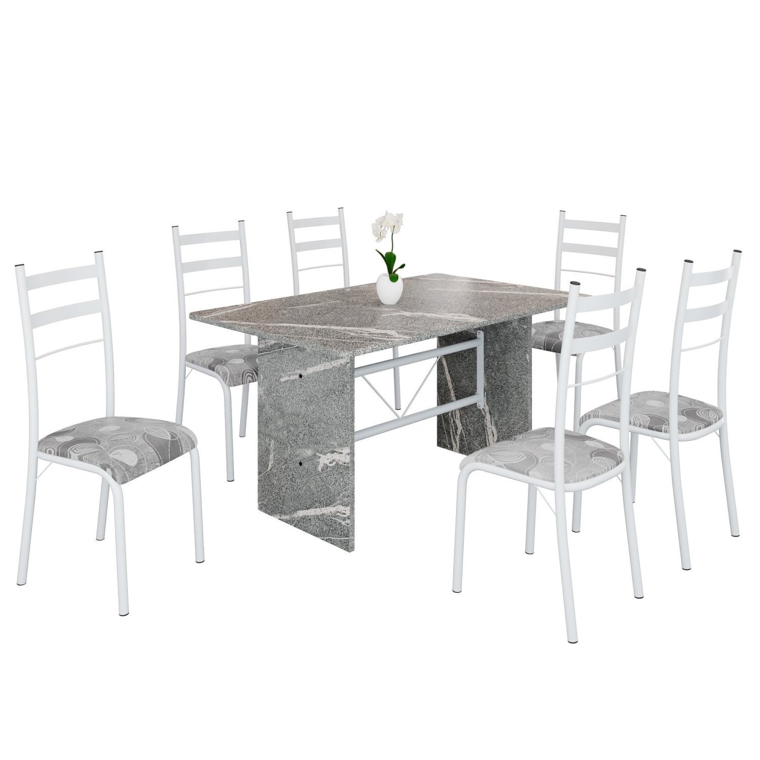 Conjunto Sala de Jantar Mesa Retangular 140x75cm Tampo Granito Topázio 6 Cadeiras Marselha - 2