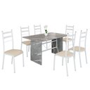 Ver imagem 2 de Conjunto Sala de Jantar Mesa Retangular 140x75cm Tampo Granito Topázio 6 Cadeiras Marselha Branco/Creme