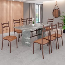 Conjunto Sala de Jantar Mesa Retangular 180x75cm Tampo Granito Topázio 8 Cadeiras Marselha - 1