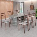 Ver imagem 1 de Conjunto Sala de Jantar Mesa Retangular 180x75cm Tampo Granito Topázio 8 Cadeiras Marselha