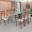 Ver imagem 1 de Conjunto Sala de Jantar Mesa Retangular 180x75cm Tampo Granito Topázio 8 Cadeiras Marselha Marrom/Creme