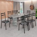 Ver imagem 1 de Conjunto Sala de Jantar Mesa Retangular 180x75cm Tampo Granito Topázio 8 Cadeiras Marselha Preto/Floral/Fosco