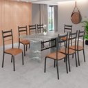 Ver imagem 1 de Conjunto Sala de Jantar Mesa Retangular 180x75cm Tampo Granito Topázio 8 Cadeiras Marselha Preto/C. Marrom/Fosco