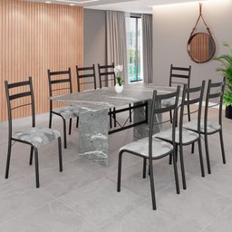 Conjunto Sala de Jantar Mesa Retangular 180x75cm Tampo Granito Topázio 8 Cadeiras Marselha - 1