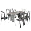 Ver imagem 2 de Conjunto Sala de Jantar Mesa Retangular 180x75cm Tampo Granito Topázio 8 Cadeiras Marselha Preto/Floral/Mart Prata