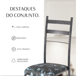Conjunto Sala de Jantar Mesa Retangular 180x75cm Tampo Granito Topázio 8 Cadeiras Marselha - 10