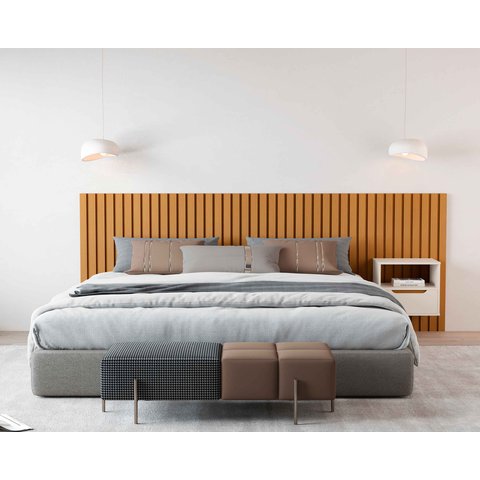 Cabeceira Ripado para Cama King Size Maracá Nature com Mesa de Cabeceira Jatobá Offwhite - Rede Móve