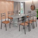 Ver imagem 1 de Conjunto Sala de Jantar Mesa Retangular 180x75cm Tampo Granito Topázio 8 Cadeiras Marselha Prata/C. Marrom/Mart