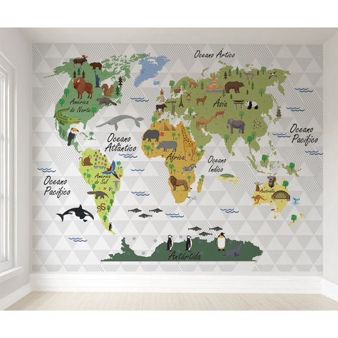 Papel de parede mapa mundi infantil para quarto de bebê M² PP86