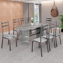 Ver imagem 1 de Conjunto Sala de Jantar Mesa Retangular 180x75cm Tampo Granito Topázio 8 Cadeiras Marselha Prata/Paraopeba/Mart