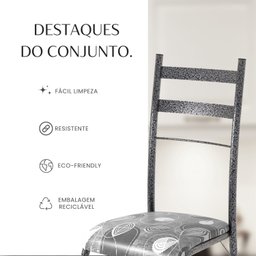 Conjunto Sala de Jantar Mesa Retangular 180x75cm Tampo Granito Topázio 8 Cadeiras Marselha - 10