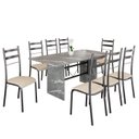 Ver imagem 2 de Conjunto Sala de Jantar Mesa Retangular 180x75cm Tampo Granito Topázio 8 Cadeiras Marselha Prata/Creme/Mart