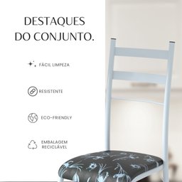 Conjunto Sala de Jantar Mesa Retangular 180x75cm Tampo Granito Topázio 8 Cadeiras Marselha - 10