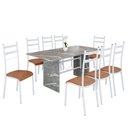 Ver imagem 2 de Conjunto Sala de Jantar Mesa Retangular 180x75cm Tampo Granito Topázio 8 Cadeiras Marselha Branco/C. Marrom