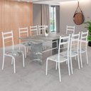 Ver imagem 1 de Conjunto Sala de Jantar Mesa Retangular 180x75cm Tampo Granito Topázio 8 Cadeiras Marselha Branco/Paraopeba