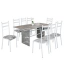 Ver imagem 2 de Conjunto Sala de Jantar Mesa Retangular 180x75cm Tampo Granito Topázio 8 Cadeiras Marselha Branco/Paraopeba