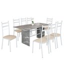 Ver imagem 2 de Conjunto Sala de Jantar Mesa Retangular 180x75cm Tampo Granito Topázio 8 Cadeiras Marselha Branco/Creme