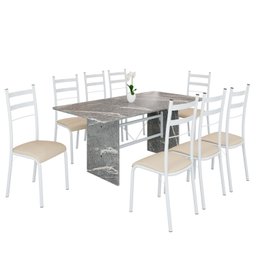 Conjunto Sala de Jantar Mesa Retangular 180x75cm Tampo Granito Topázio 8 Cadeiras Marselha - 2