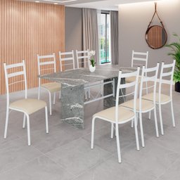 Conjunto Sala de Jantar Mesa Retangular 180x75cm Tampo Granito Topázio 8 Cadeiras Marselha - 1