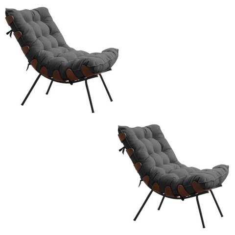 KIT COM 2 POLTRONAS COSTELA-SUEDE CINZA