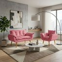 Ver imagem 1 de Kit Namoradeira e Poltrona Decorativa para Sala Recepção Manicure Consultório Alice Tecido Suede