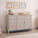 Ver imagem 1 de Cômoda Infantil 4 Gavetas com Porta e Cabideiro Luna Bege/Areia/Azul Petroleo