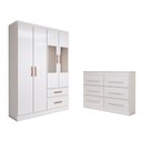 Ver imagem 3 de Guarda-roupa Solteiro Europa 4 Portas 2 Gavetas e Cômoda 6 Gavetas com Espelho Branco - Panorama Móv