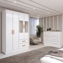 Ver imagem 1 de Guarda-roupa Solteiro Europa 4 Portas 2 Gavetas e Cômoda 6 Gavetas com Espelho Branco - Panorama Móv