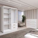 Ver imagem 5 de Guarda-roupa Solteiro Europa 4 Portas 2 Gavetas e Cômoda 6 Gavetas com Espelho Branco - Panorama Móv