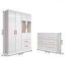 Ver imagem 4 de Guarda-roupa Solteiro Europa 4 Portas 2 Gavetas e Cômoda 6 Gavetas com Espelho Branco - Panorama Móv