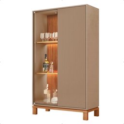 Cristaleira 2 Portas com Led Interno Jace Cinza Caemmun - 3