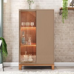 Cristaleira 2 Portas com Led Interno Jace Cinza Caemmun - 2
