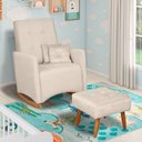 Ver imagem 2 de Poltrona de Amamentação e Descanso Anne com Base Balanço e Puff Veludo Bege - Desk Design